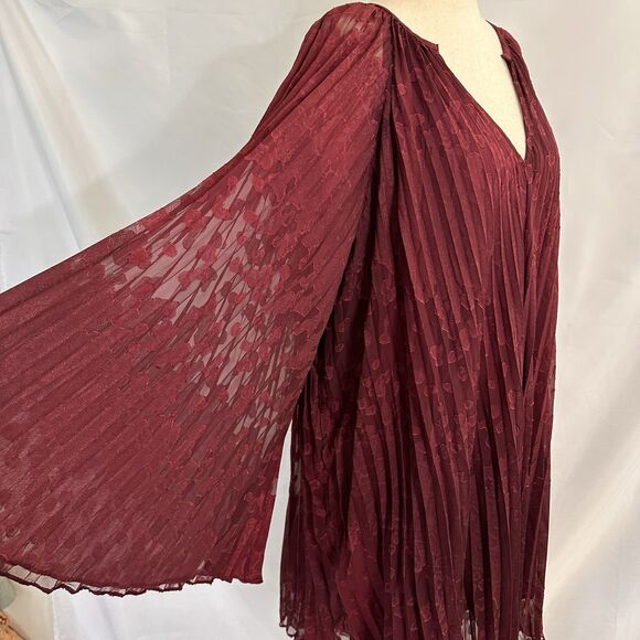 Anthropologie Toulon Pleated Swing Mini Dress Size XL Burgundy - Picture 6 of 10
